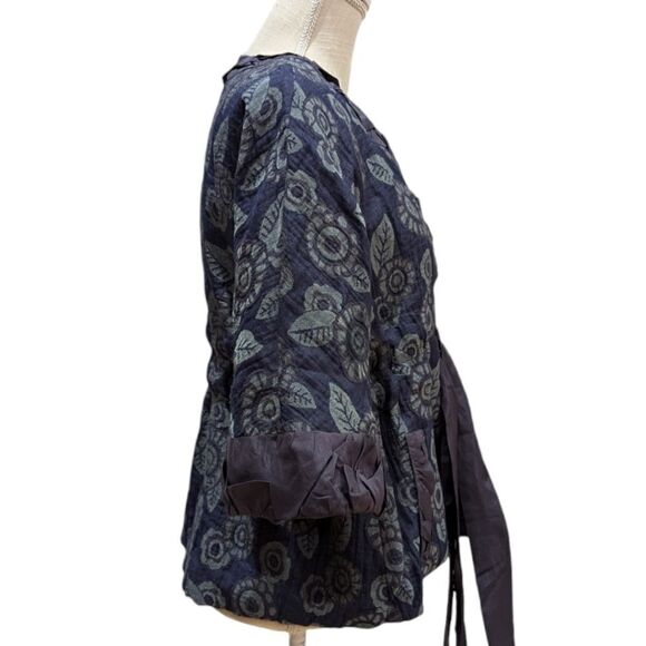 MARC BY MARC JACOBS Floral Print Kimono Jacket Blue 3/4 Sleeve Tie Sash Size 4 - Picture 3 of 12